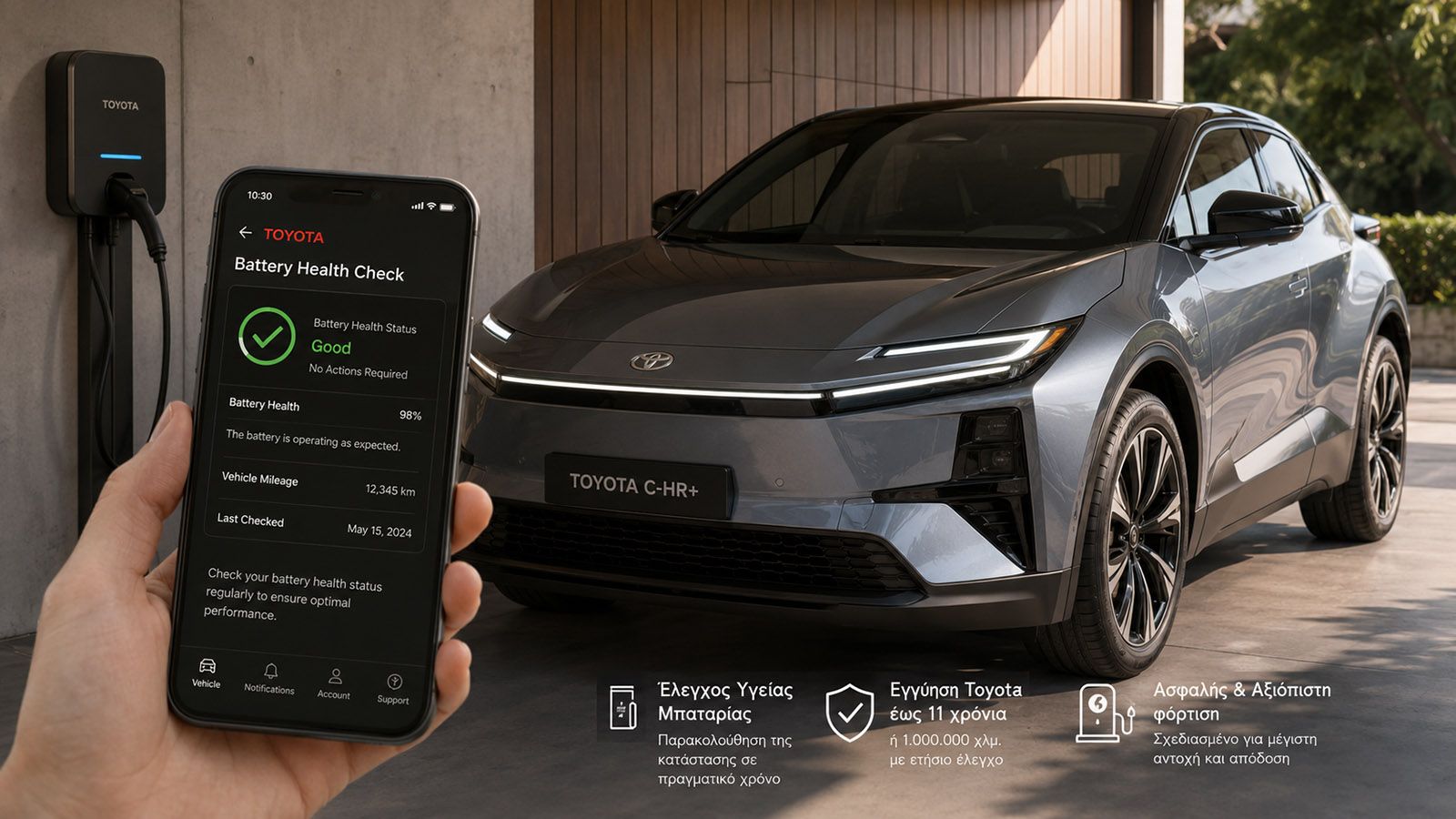 Η Toyota προσφέρει το Battery Health Check, έναν εξειδικευμένο έλεγχο που πραγματοποιείται στο εξουσιοδοτημένο δίκτυο της μάρκας και αξιολογεί την κατ